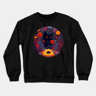 Floral Black Cat Crewneck Sweatshirt